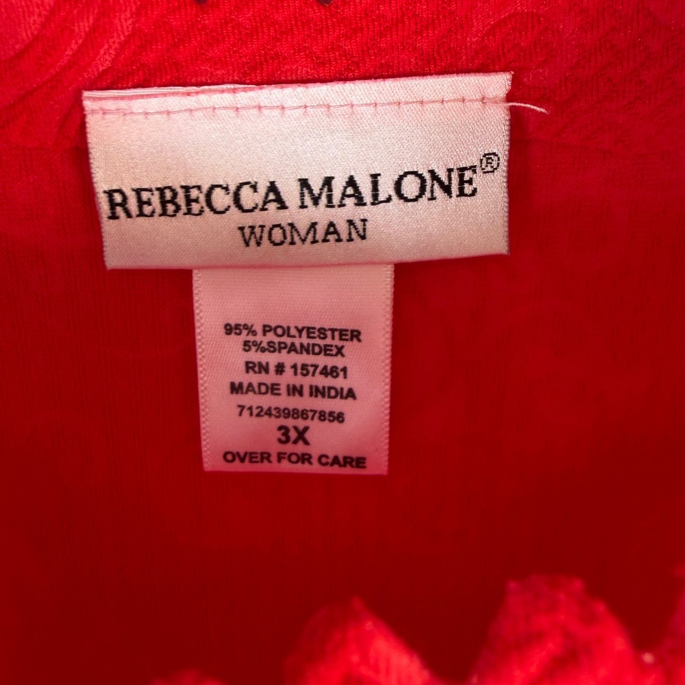 Rebecca Malone Sleeveless Top Womens 3X Red Eyelet Scalloped Damask Swirl Blouse - Picture 2 of 7